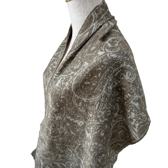 Lands' End Tan Paisley Cashmere Blend Scarf - Picture 2 of 10